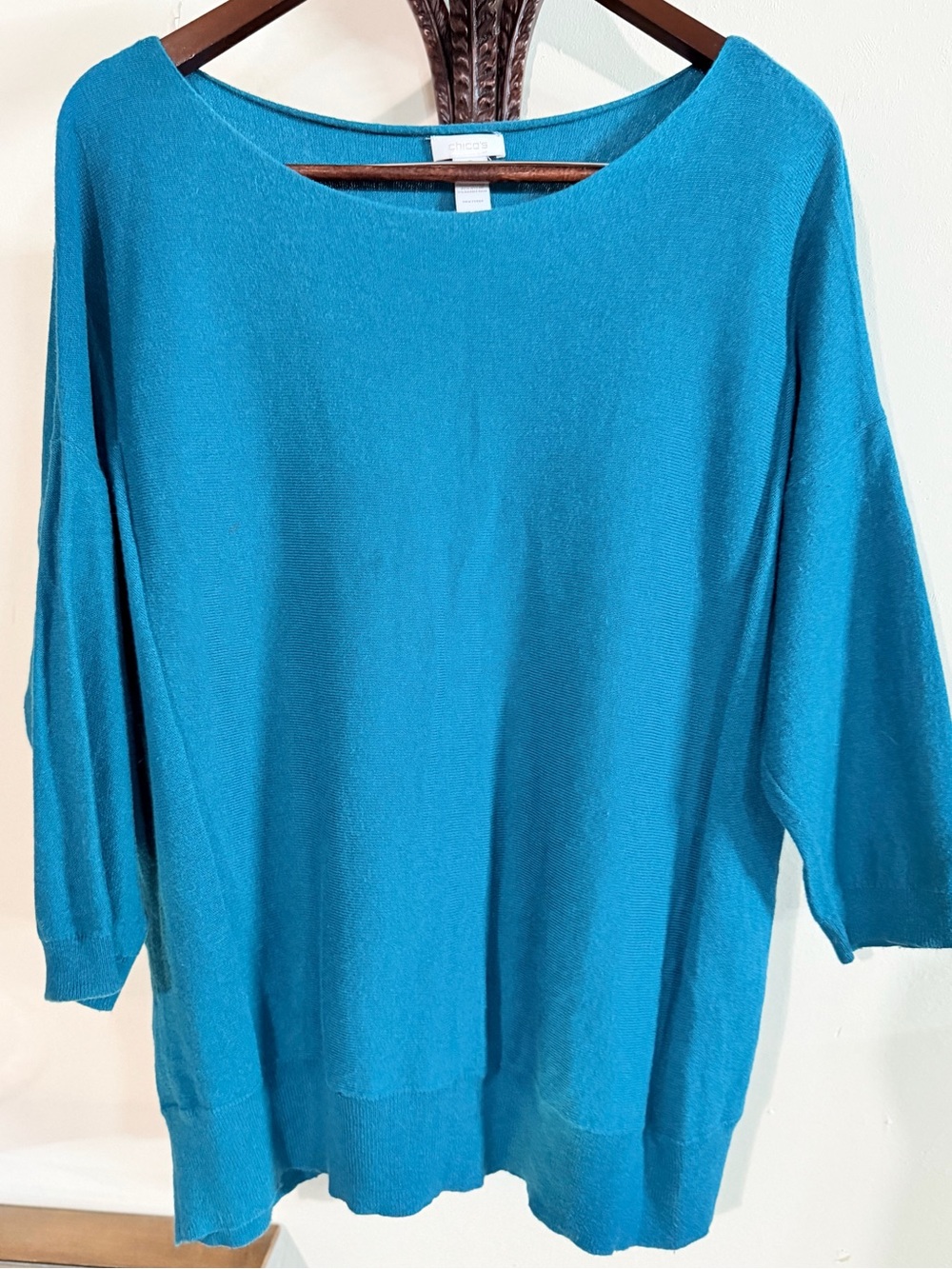 Chico’s Teal Boat Neck Dolman Sleeve Cotton Rabbit Hair Blend Sweater Cozy Soft